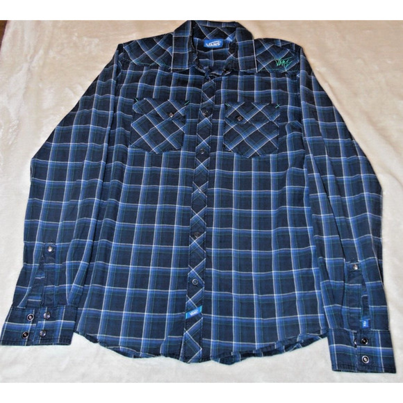 Vans Shirt Men's‎ Medium Blue Western Plaid Snap Button Long Sleeve - Picture 1 of 16